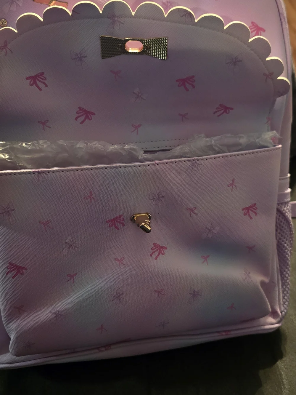 Kids' Pastel Pink Bow Accent Backpack - Cute Scallop Front Pocket